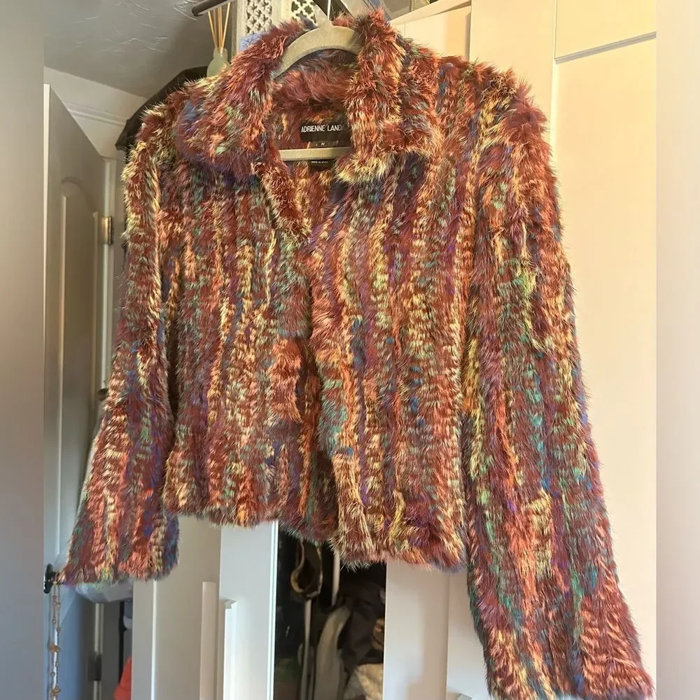 NWOT Adrienne Landau Multicolor Rabbit Fur Coat